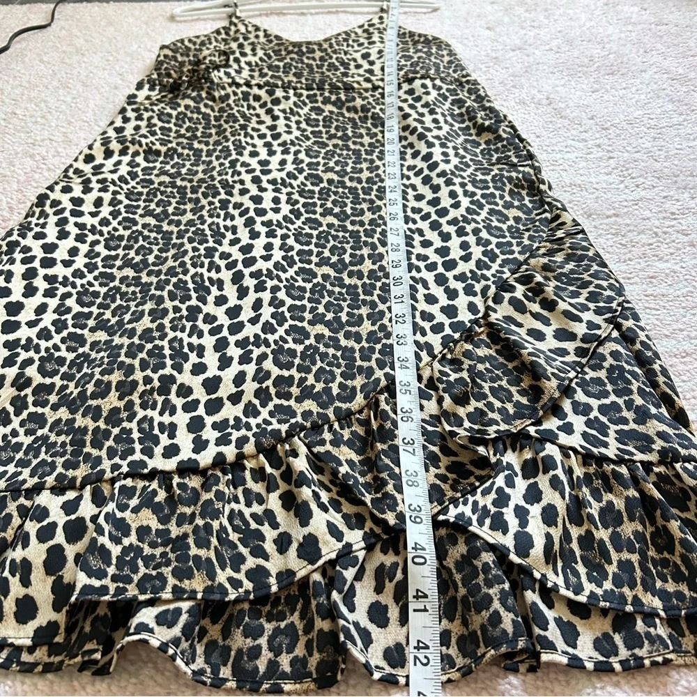 NWT L&B Leopard Satin Mini Dress Size Large Ruffles Festival Cocktail Party Boho - Picture 9 of 10